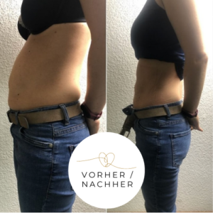 Frau zeigt ihren stabilen Bauch nach Tupler Technik Training